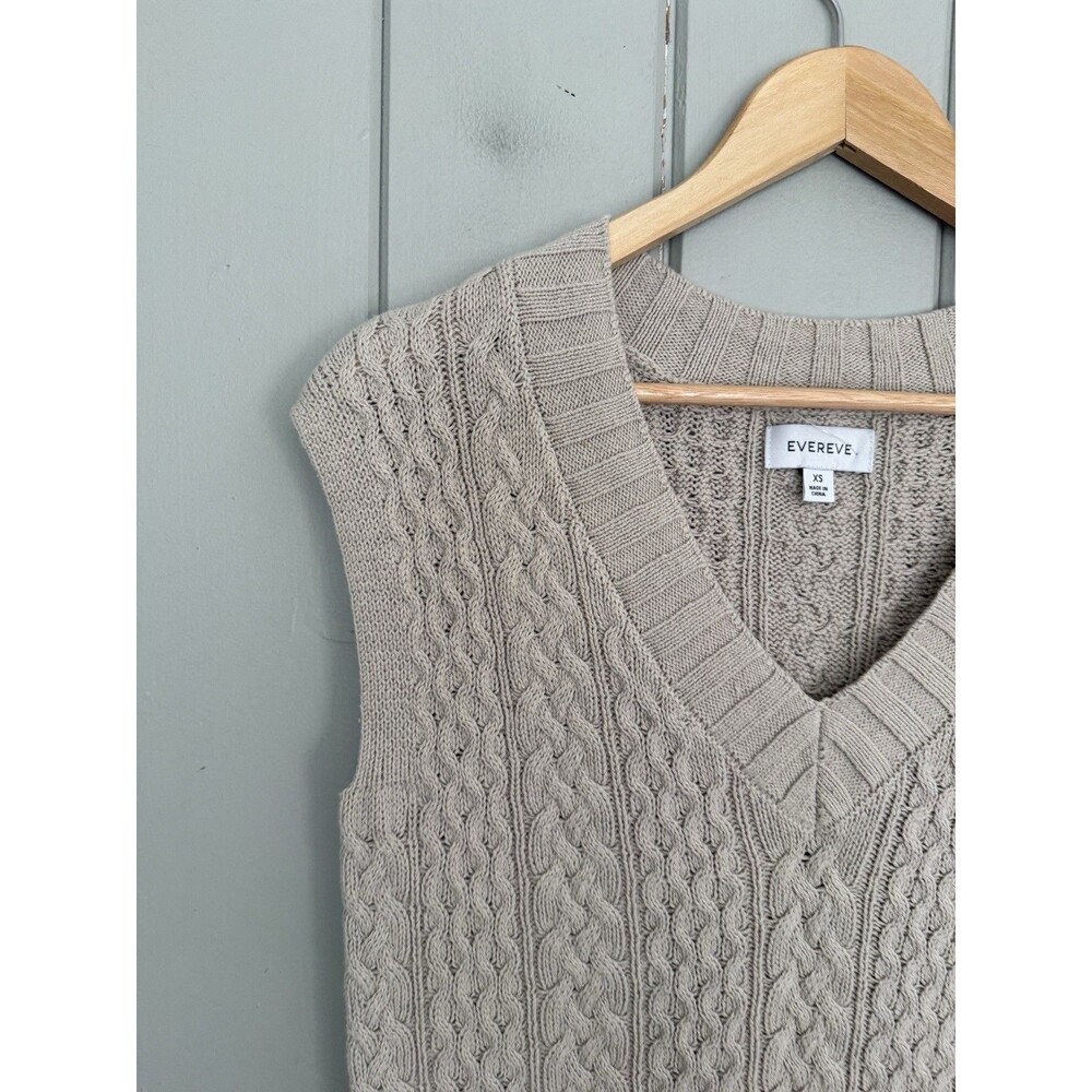 Evereve Sweater Vest XS Cable Knit Y2K Preppy Academia V-Neck Layering - Picture 2 of 7